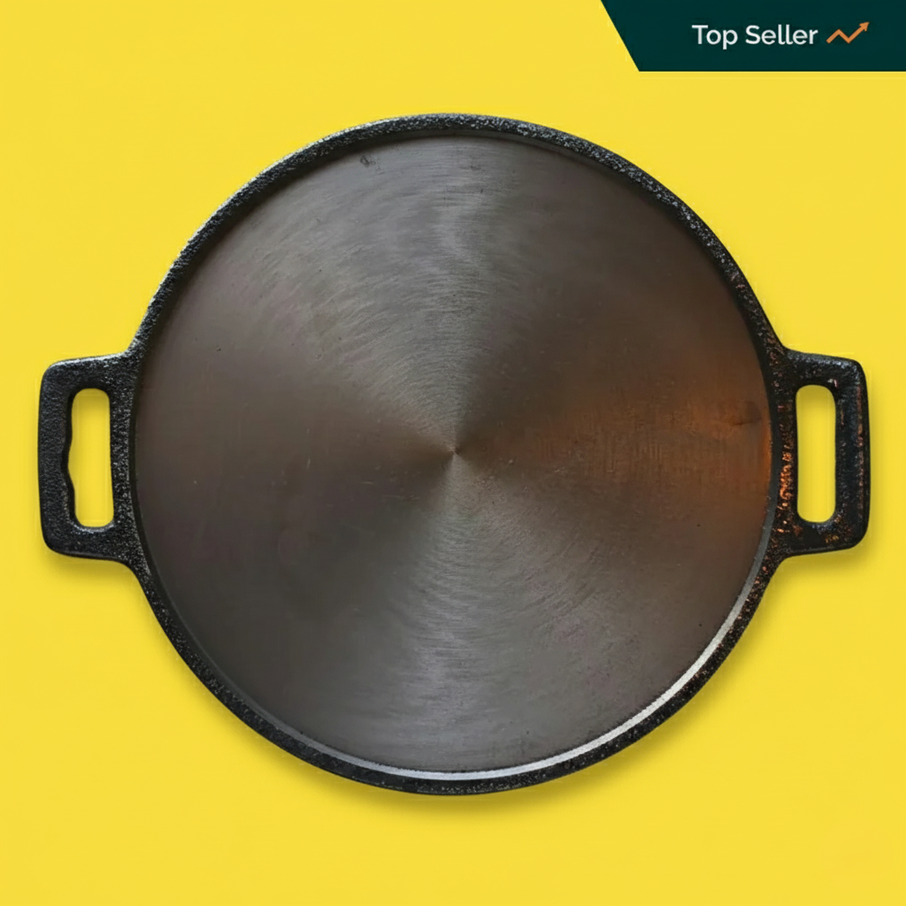 Double-Handled Seasoned Cast Iron Flat Dosa Tawa