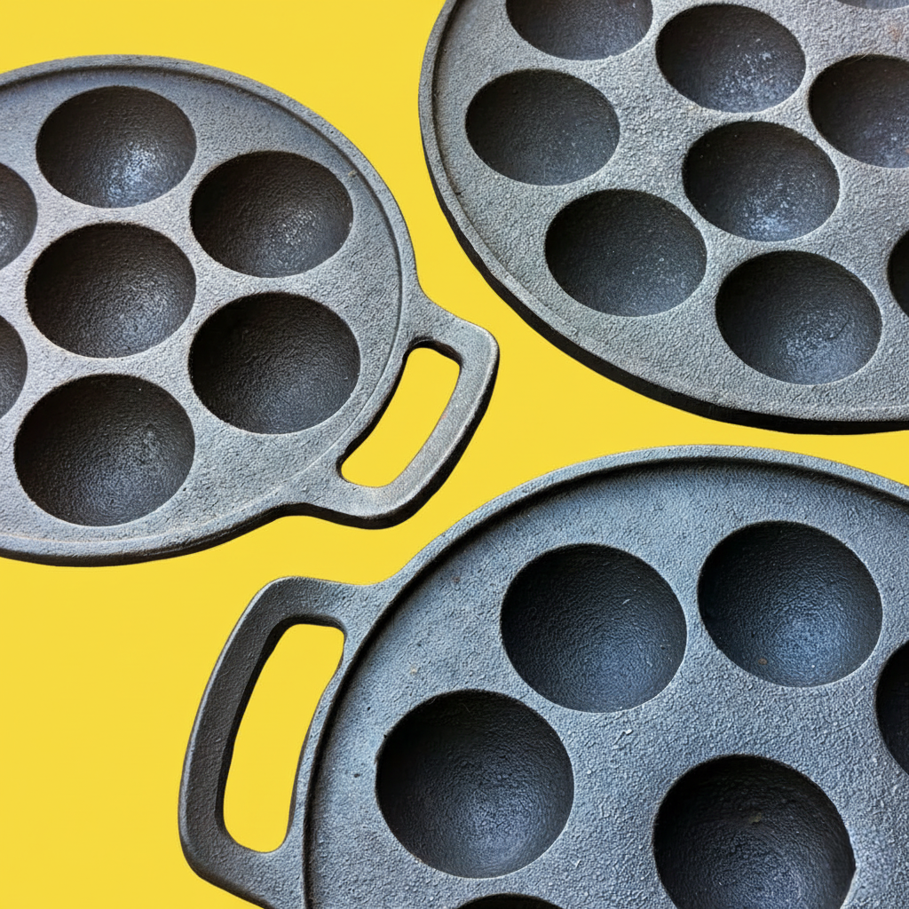 Cast Iron Paniyaram Pan with Flat Base - Naturally Seasoned