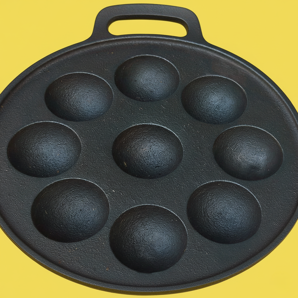 Cast Iron Paniyaram Pan with Flat Base - Naturally Seasoned