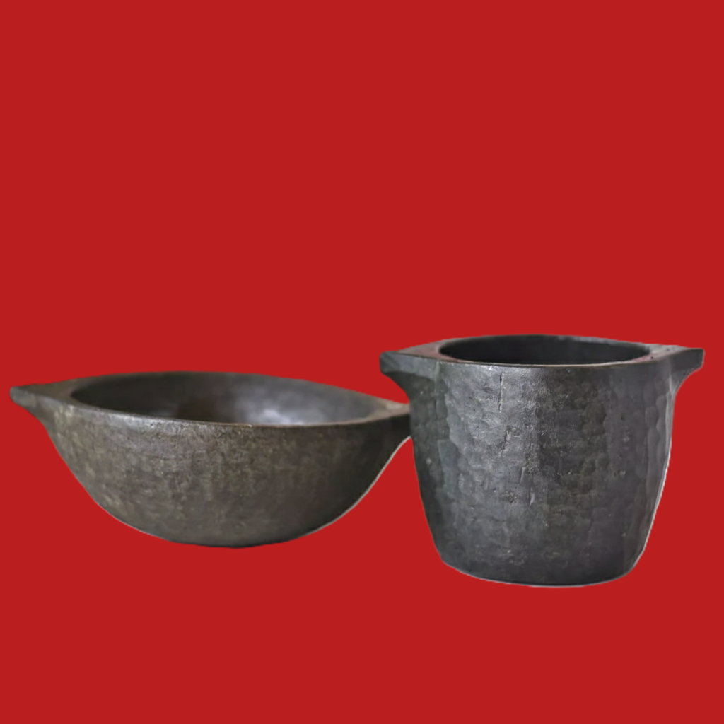 Heritage Soapstone Cookware Duo – Naturally Seasoned Pot & Kadai Set