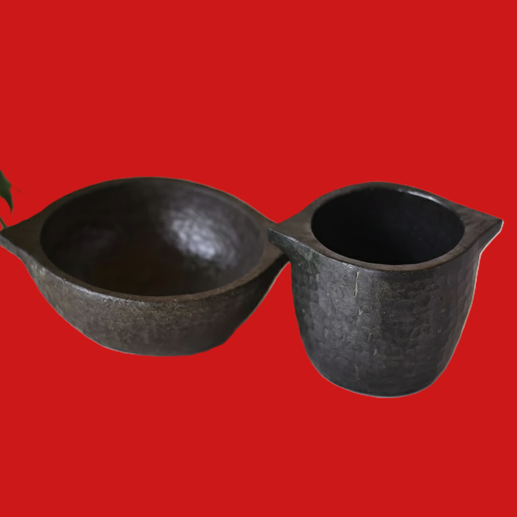 Heritage Soapstone Cookware Duo – Naturally Seasoned Pot & Kadai Set
