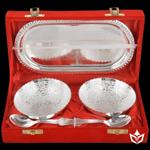 Silver Bowl Set with Red Velvet Gift Box