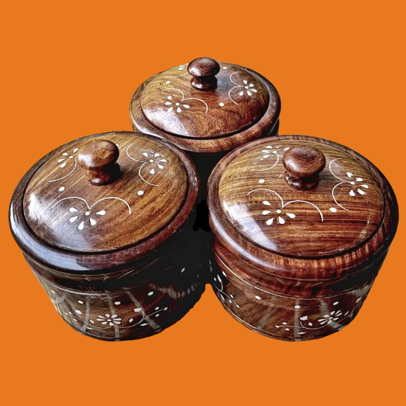 Heritage Wooden Storage Jars – Set of 3